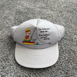 Vintage Fisherman Cartoon Cap - White